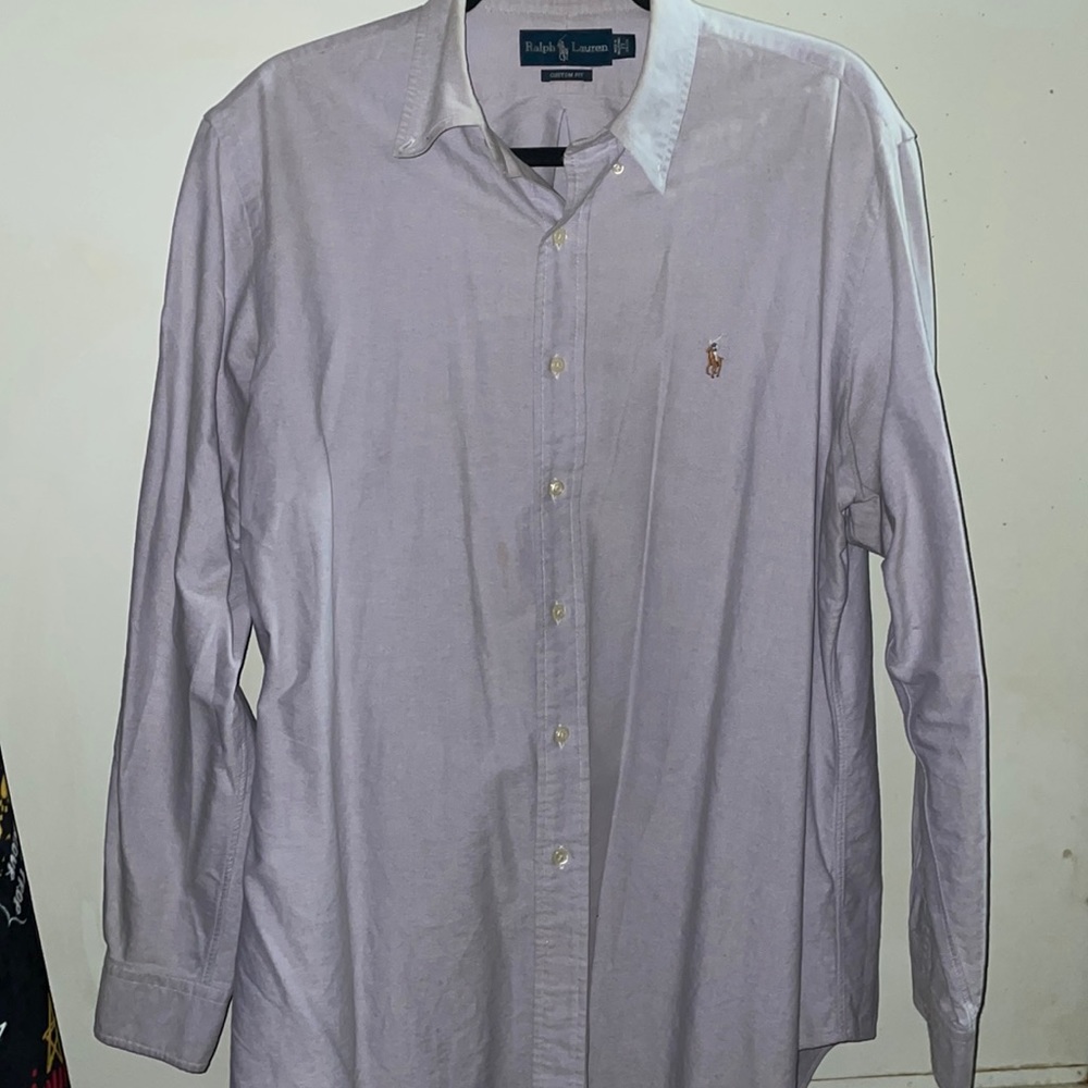 Baby blue long sleeve polo shirt size 17 34/35 good condition